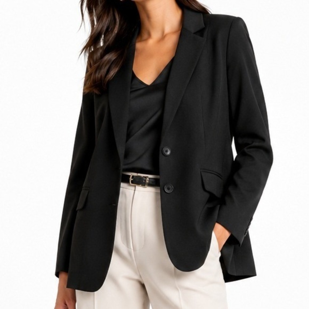 Aqua Womens Minimalist Black Single Breasted Blazer Pinstripe Lining Size Medium